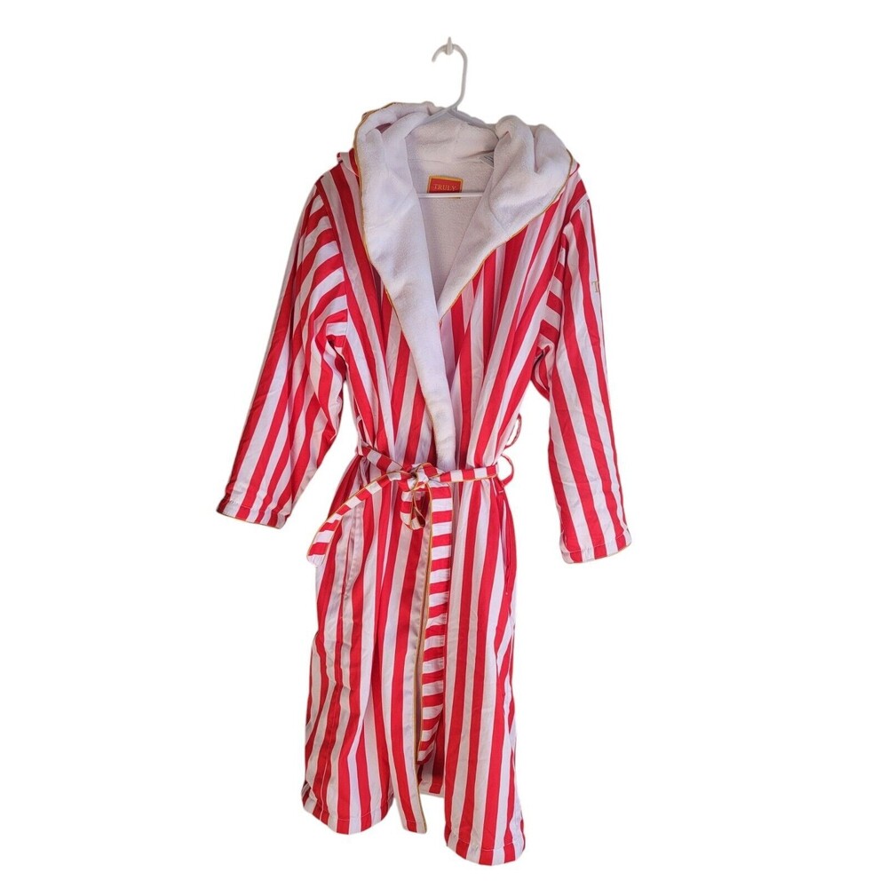 Truly Very Sexy Valentines Day Bath Robe Womens One Size Red White Striped Hood